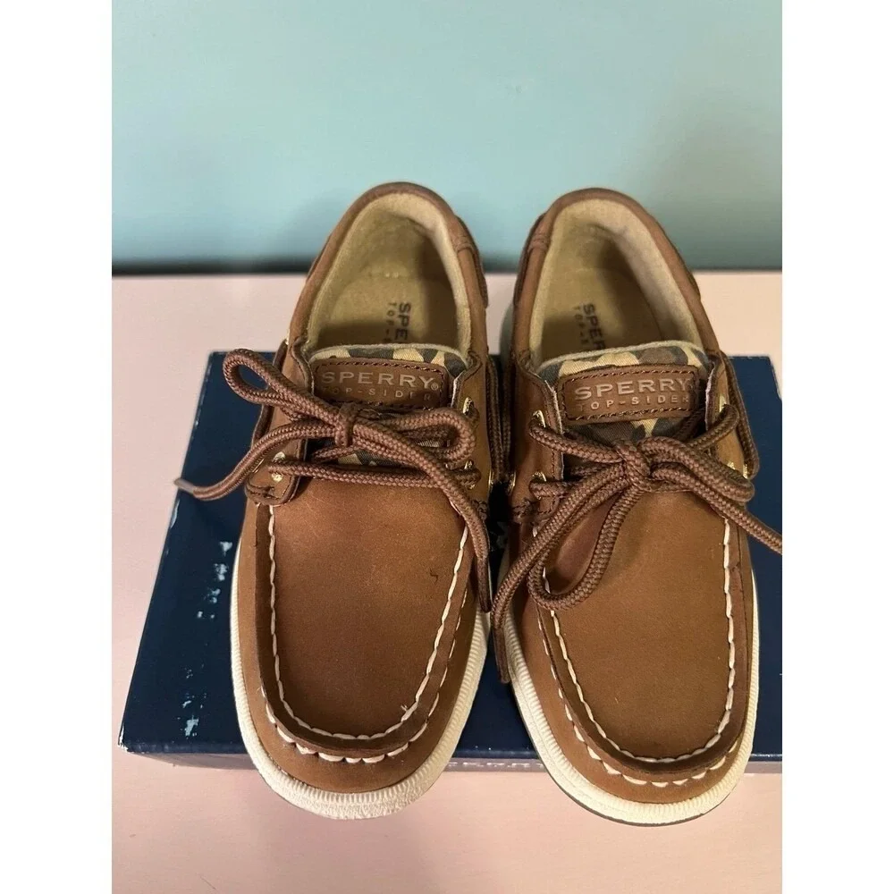 Sperry Top-Sider Girls Leopard Print Brown Boat Shoes Lace Up Comfort Size 9M